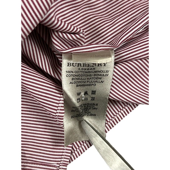 Burberry London Men Red White Striped‎ Long Sleeve Button Up Shirt Sz M - Picture 6 of 7